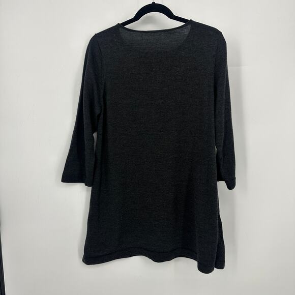 Eileen Fisher Merino wool tunic top size large charcoal gray long sleeve - Picture 2 of 7